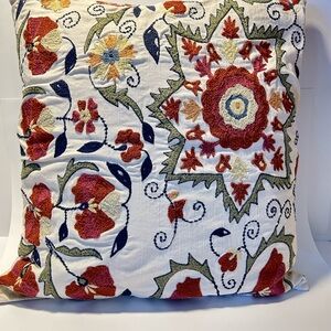 Pottery Barn Cream Embroidered Floral Pillow covers set of 2.